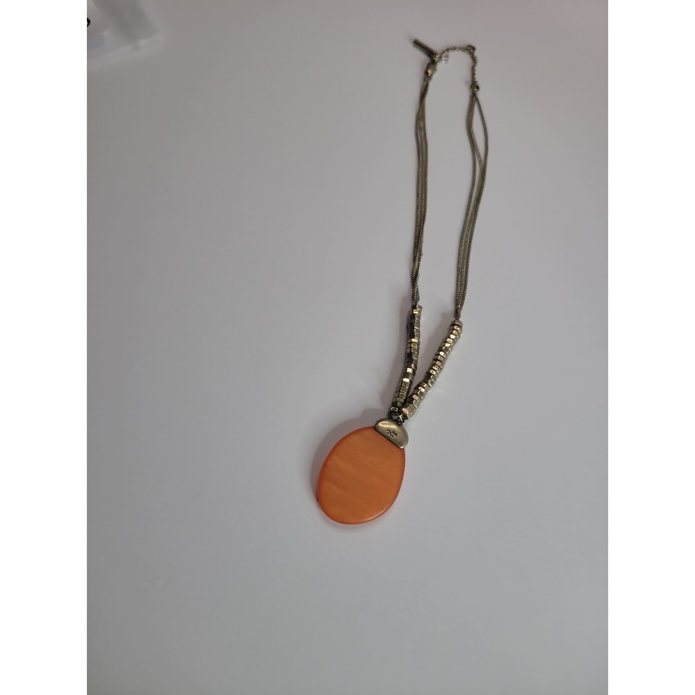 Kenneth Cole Orange Oval Pendant Necklace Silver Tone Multi Strand - Picture 10 of 14